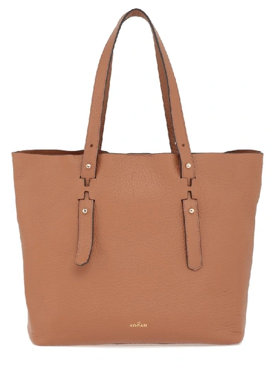 Shop Hogan Leather Shopping Bag In Biscotto