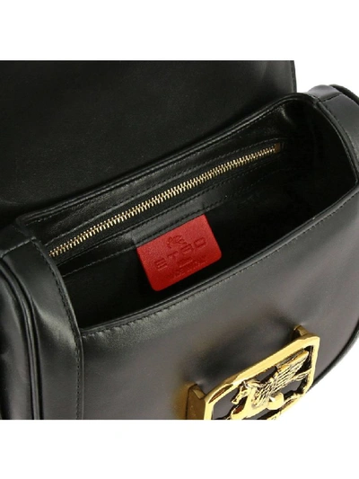Shop Etro Leather Bag With Maxi Metal Plate In Black