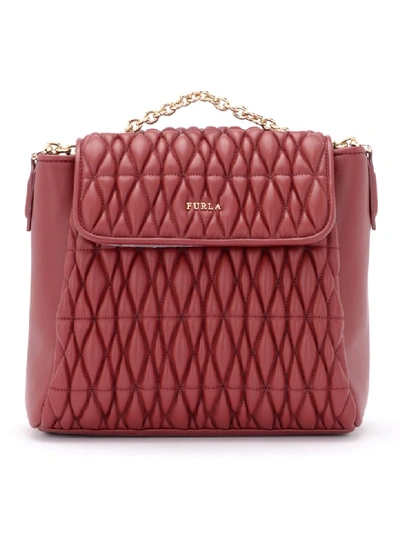 Shop Furla Pin Cometa Backpack In Quilted Cherry Leather In Rosso