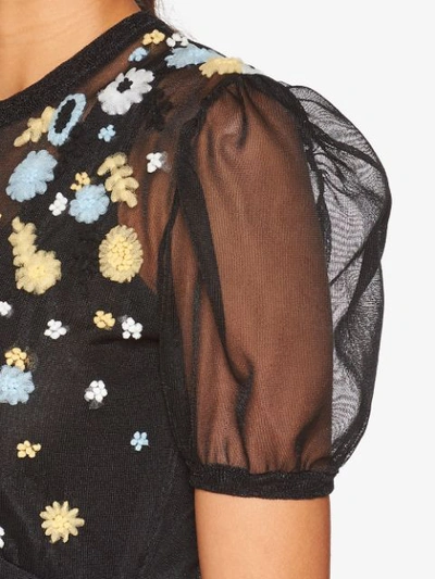 Shop Miu Miu Floral Embroidered Sheer Dress In Black