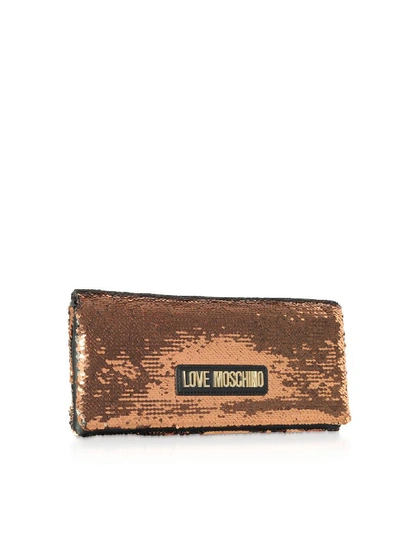 Shop Love Moschino Rose Gold Sequins Clutch W/ Chain Straps