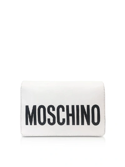 Shop Moschino Signature Leather Shoulder Bag In White