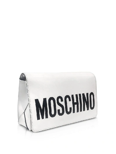 Shop Moschino Signature Leather Shoulder Bag In White