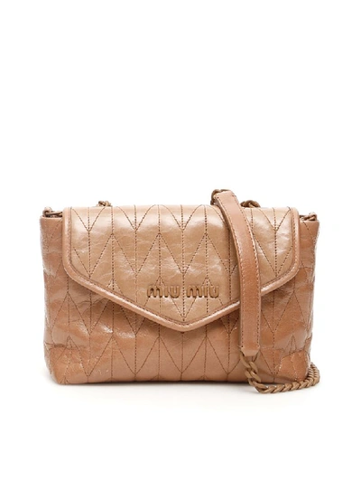 Shop Miu Miu Quilted Shine Calfskin Bag In Cammeo (beige)