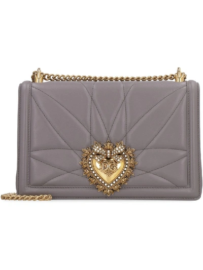 Shop Dolce & Gabbana Devotion Quilted Leather Bag In Grey