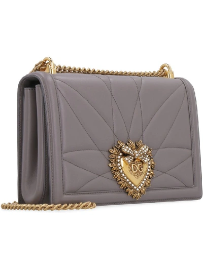 Shop Dolce & Gabbana Devotion Quilted Leather Bag In Grey