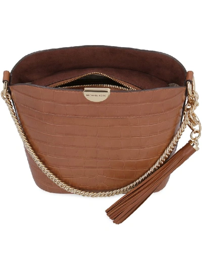 Shop Michael Michael Kors Bea Leather Bucket Bag In Saddle Brown