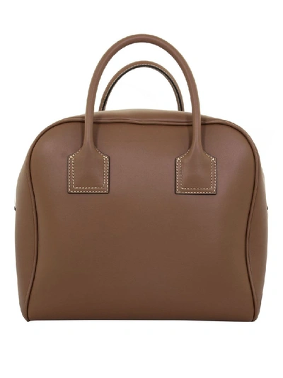 Shop Burberry Medium Leather Cube Bag In Malt Brown