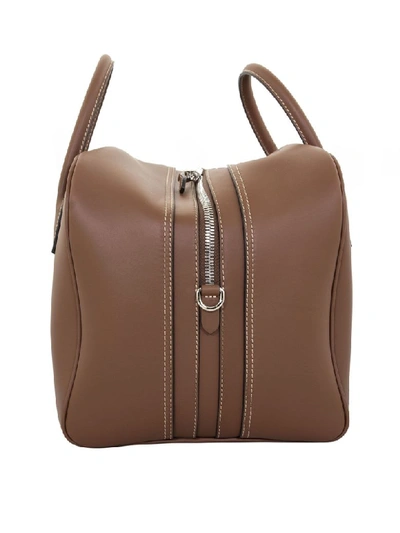 Shop Burberry Medium Leather Cube Bag In Malt Brown