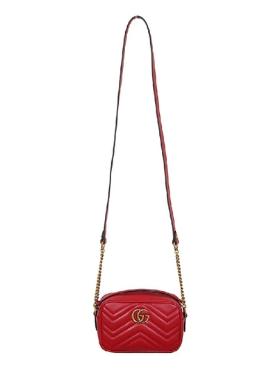 Shop Gucci Marmont Mini Shoulder Bag In Rosso