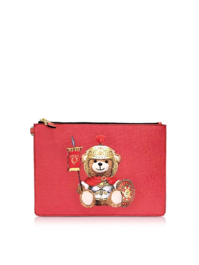 Shop Moschino Roman Teddy Bear Flat Clutch W/wristlet In Red