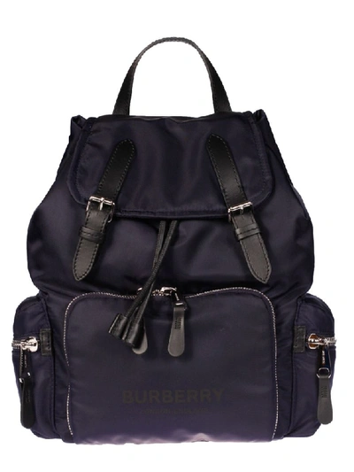 Shop Burberry Medium Logo Print Backpack In Navy