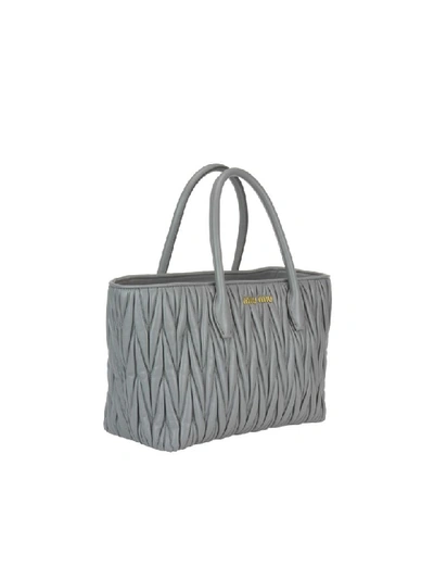 Shop Miu Miu Matelasse Leather Shopping Bag In Grey