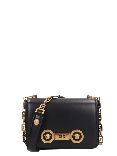 Shop Versace Small Icon Shoulder Bag In Black Leather