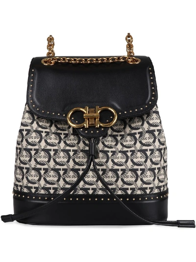 Shop Ferragamo Gancini Fabric Backpack In Panna