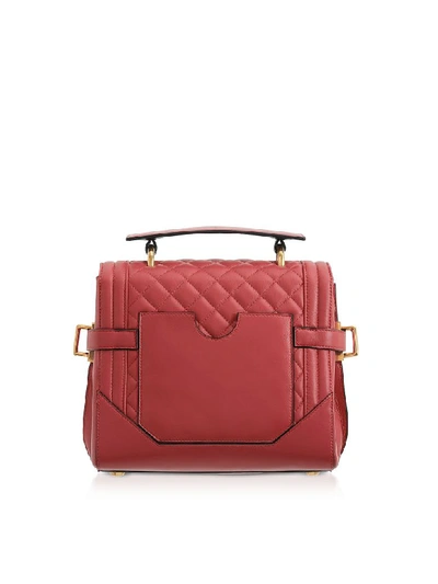 Shop Balmain Quilted Leather 23 B-buzz Satchel Bag In Red