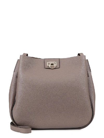 Shop Ferragamo Hobo Pebbled Leather Messenger Bag In Turtledove