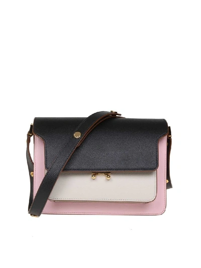 Shop Marni Trunk Bag Bag In Leather Color Black / Pink / Ivory In Black/white