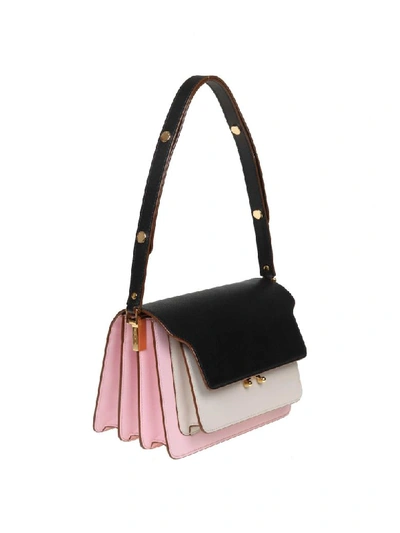 Shop Marni Trunk Bag Bag In Leather Color Black / Pink / Ivory In Black/white