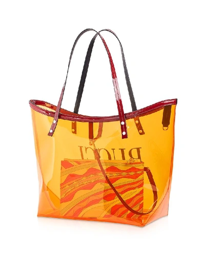 Shop Emilio Pucci Signature Transparent Tote Bag In Coral
