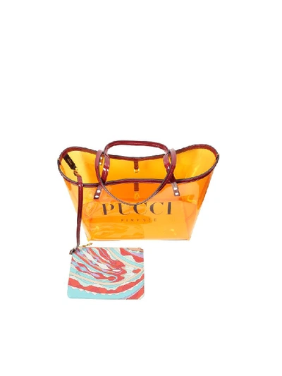 Shop Emilio Pucci Signature Transparent Tote Bag In Coral