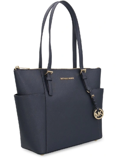 Shop Michael Michael Kors Jet Set Saffiano Leather Tote Bag In Blue