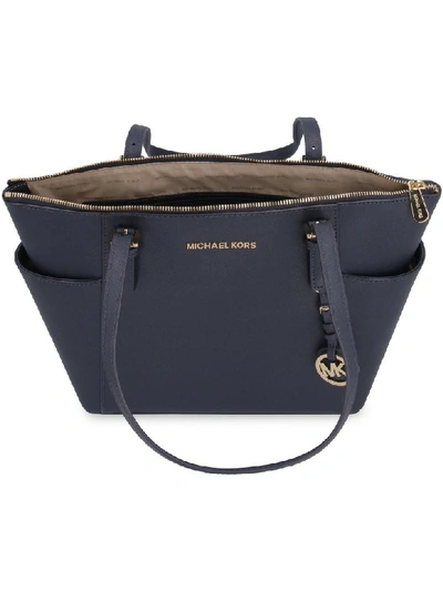 Shop Michael Michael Kors Jet Set Saffiano Leather Tote Bag In Blue