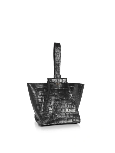 Shop Max Mara Anita Extra-small Croco Embossed Leather Satchel Bag In Black