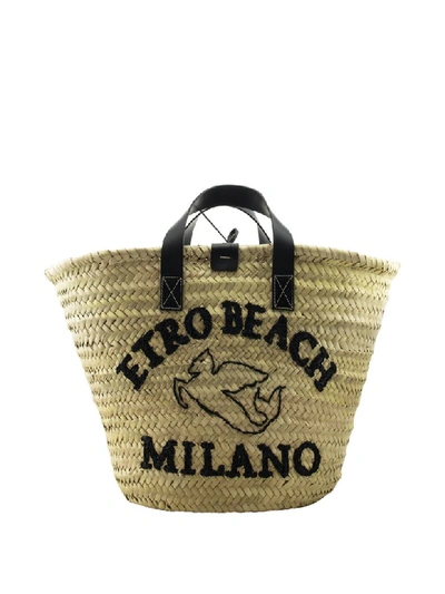 Shop Etro Logo Raffia Tote Beach In Natural