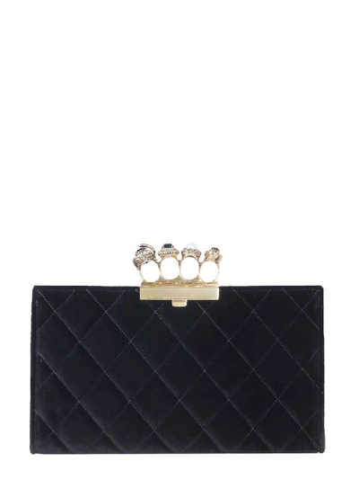 Shop Alexander Mcqueen Jeweled Four-ring Pouch In Nero