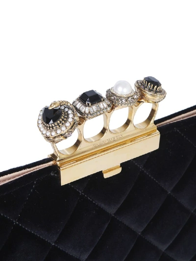 Shop Alexander Mcqueen Jeweled Four-ring Pouch In Nero