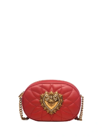 Dolce & Gabbana Devotion Embellished Quilted Leather Shoulder Bag In Rosso