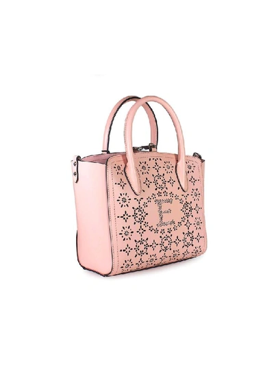 Shop Ermanno Scervino Clio Small Pink Perforated Tote Bag