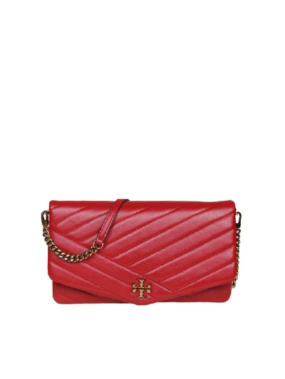 Shop Tory Burch Kira Chevron Clutch In Soft Leather In Red