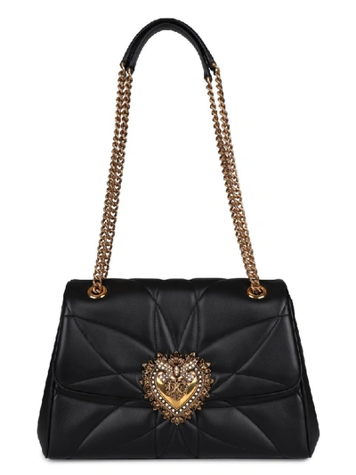 Shop Dolce & Gabbana Devotion Quilted Leather Shoulder Bag In Black