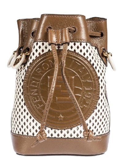 Shop Fendi Mini Mon Tresor Perforated Bucket Bag In Ice/rust/maya