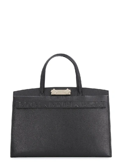 Shop Mcm Milano Medium Leather Tote In Black