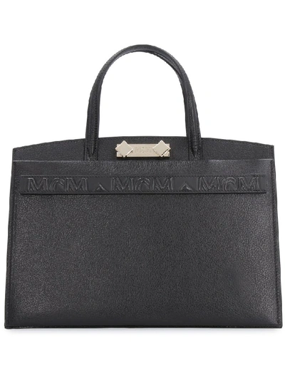 Shop Mcm Milano Medium Leather Tote In Black