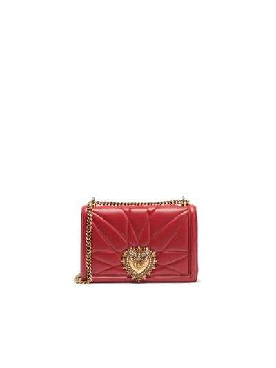 Shop Dolce & Gabbana Large Devotion Leather Shoulder Bag In Poppy Red
