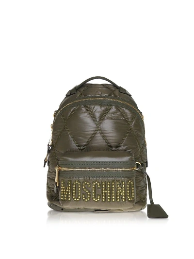 Shop Moschino Green Quilted Nylon Signature Backpack