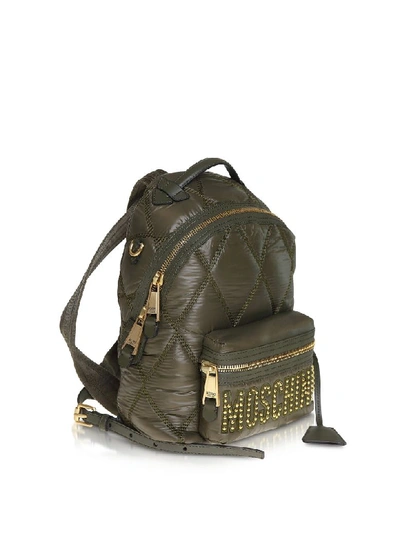 Shop Moschino Green Quilted Nylon Signature Backpack