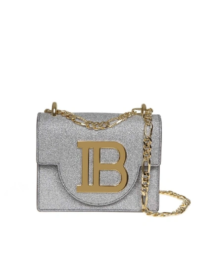 Shop Balmain B-bag 18 Shoulder Bag In Silver Glittered Leather