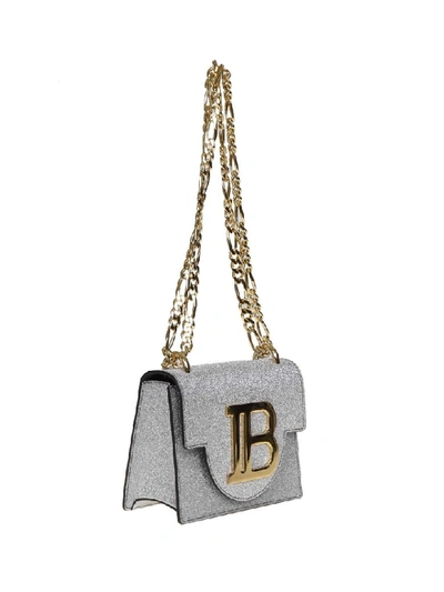 Shop Balmain B-bag 18 Shoulder Bag In Silver Glittered Leather