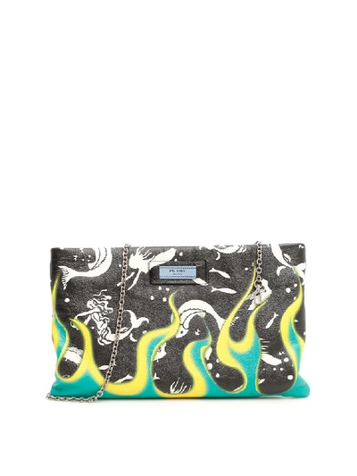 Shop Prada Flames And Dahlia Clutch In Nero Mango (black)