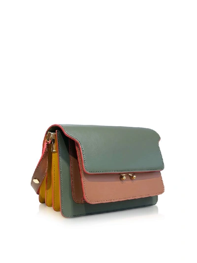 Shop Marni Color Block Leather Trunk Bag In Moss Green