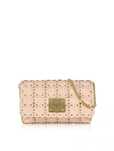Shop Red Valentino Flower Puzzle Genuine Leather Clutch In Nude