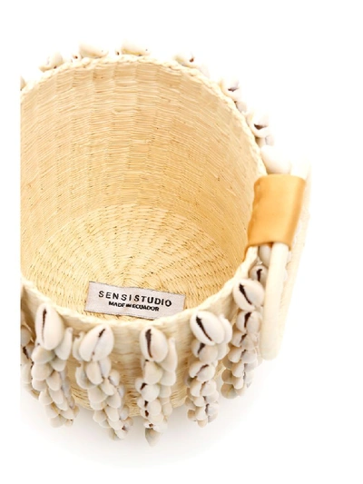 Shop Sensi Studio Wicker Mini Bag With Cowrie Shells In Natural (beige)