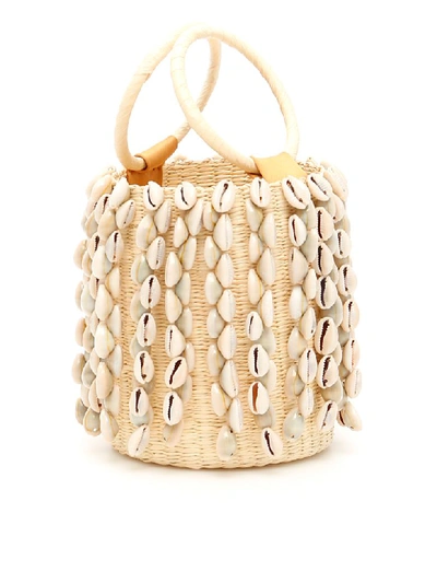 Shop Sensi Studio Wicker Mini Bag With Cowrie Shells In Natural (beige)