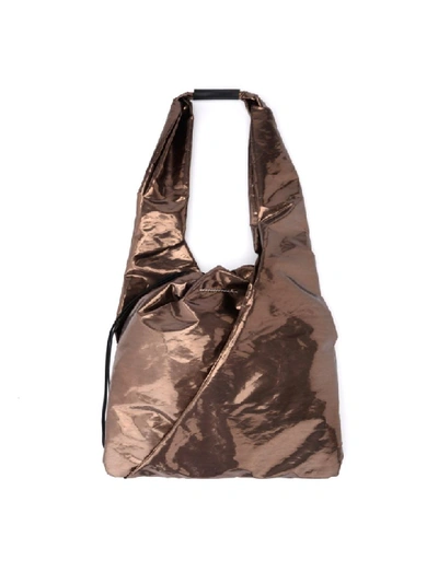 Shop Mm6 Maison Margiela Shopper In Bronze Laminated Fabric In Bronzo