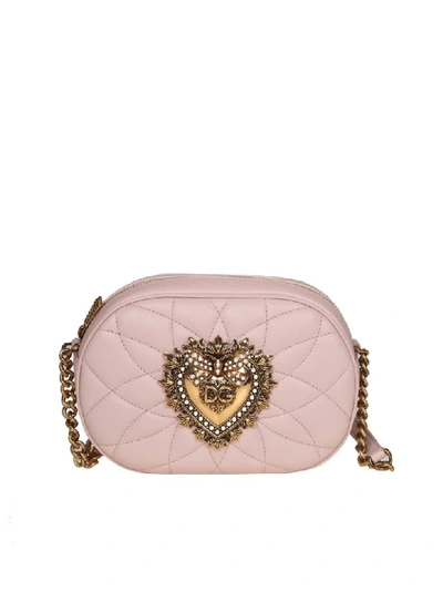 Shop Dolce & Gabbana Shoulder Bag Devotion In Nappa Matelassé In Powder